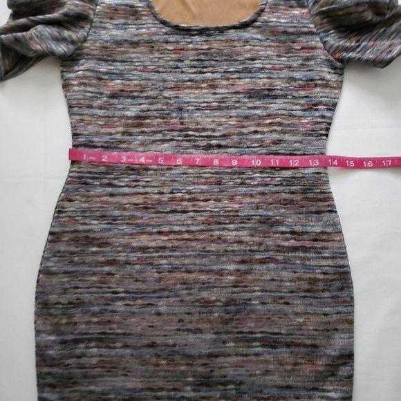 Forever 21 Women’s Square Neck Striped Puff Sleeve Bodycon Knit Dress Medium - Picture 14 of 16